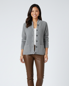 Lacy Women's Vest – Elegant Cardigan with Stand-up Collar, Buttons, and Pockets