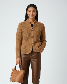 Lacy Women's Vest – Elegant Cardigan with Stand-up Collar, Buttons, and Pockets