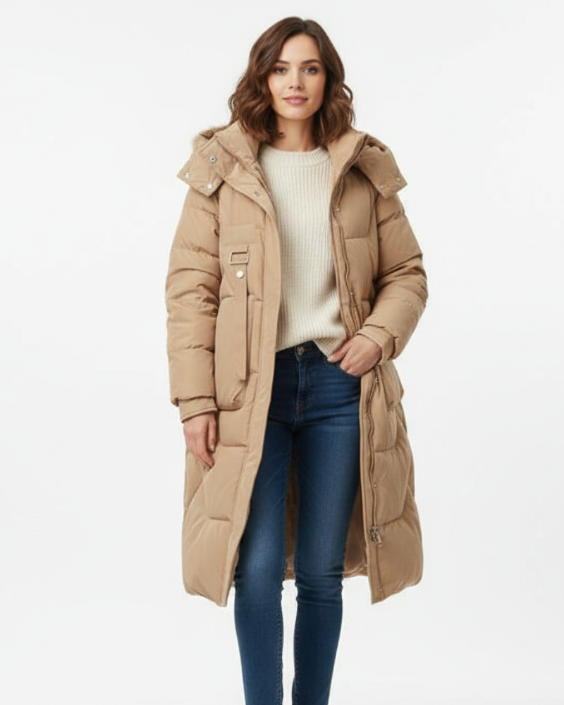 Diana Women's Long Puffer Coat – Oversized Fit, Warm Hood & Winter Style