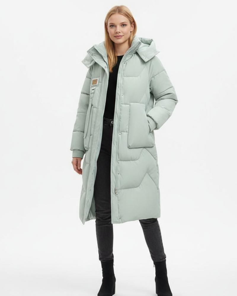 Diana Women's Long Puffer Coat – Oversized Fit, Warm Hood & Winter Style