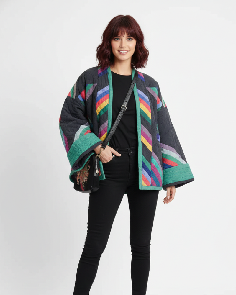 Zeline Women's Quilted Jacket – Oversized Retro Patchwork Coat with Modern Style