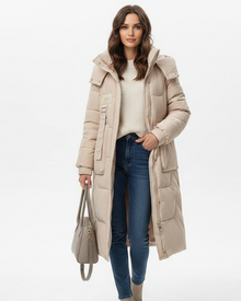 Diana Women's Long Puffer Coat – Oversized Fit, Warm Hood & Winter Style