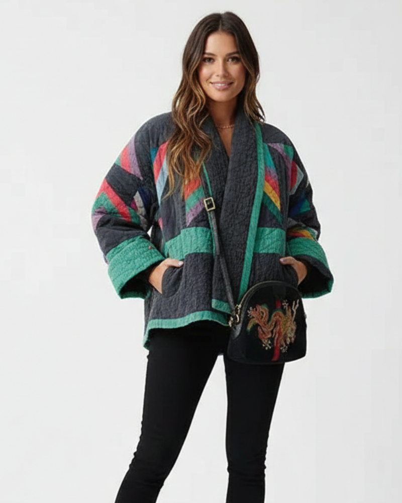 Zeline Women's Quilted Jacket – Oversized Retro Patchwork Coat with Modern Style