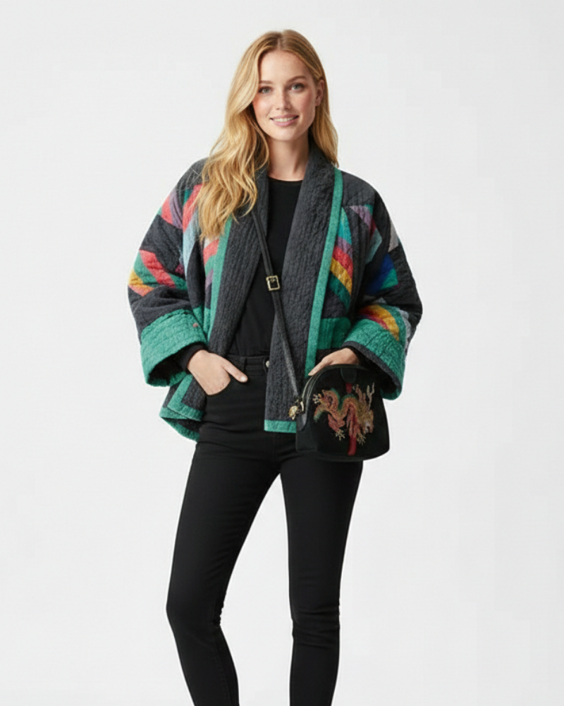 Zeline Women's Quilted Jacket – Oversized Retro Patchwork Coat with Modern Style
