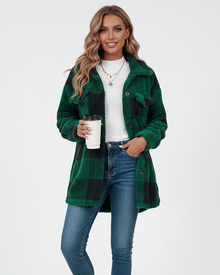 Ariana Women's Winter Jacket – Warm and Casual Checkered Fleece Jacket