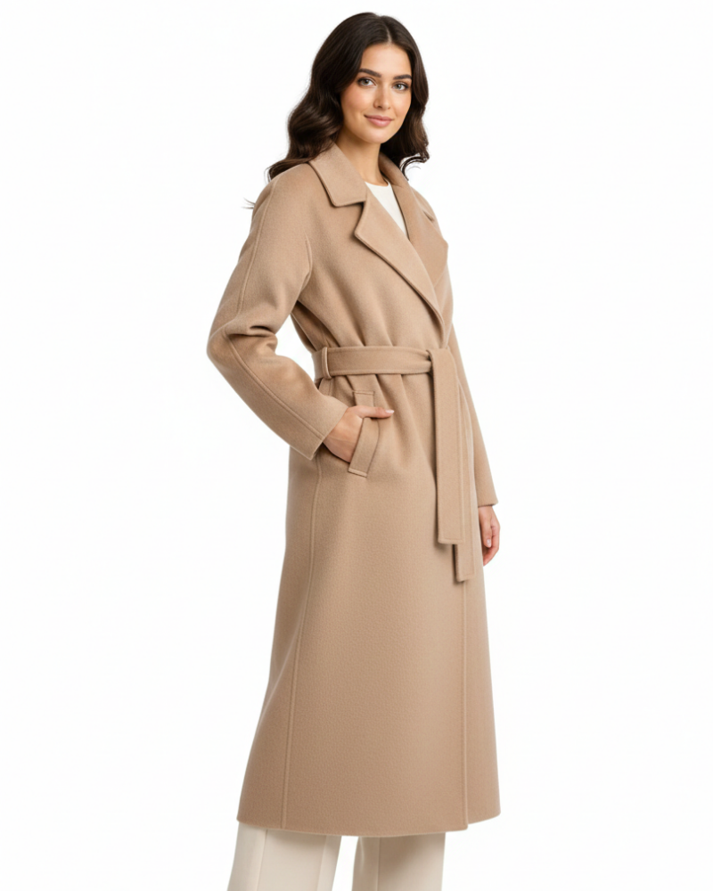 Talitha Long Coat for Women Elegant – Mixed Wool Coat with Classic Lapel Collar