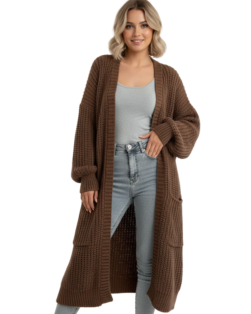 Erca Long Knit Jacket for Women – Elegant Loose Cardigan for Spring, Autumn & Winter