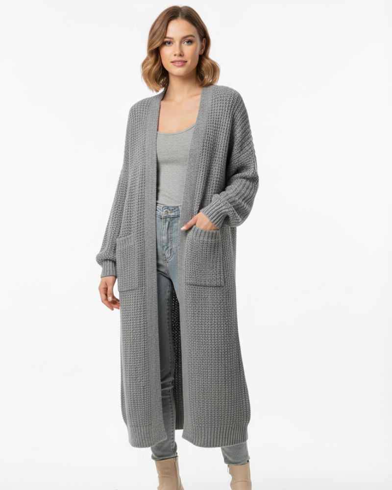 Erca Long Knit Jacket for Women – Elegant Loose Cardigan for Spring, Autumn & Winter