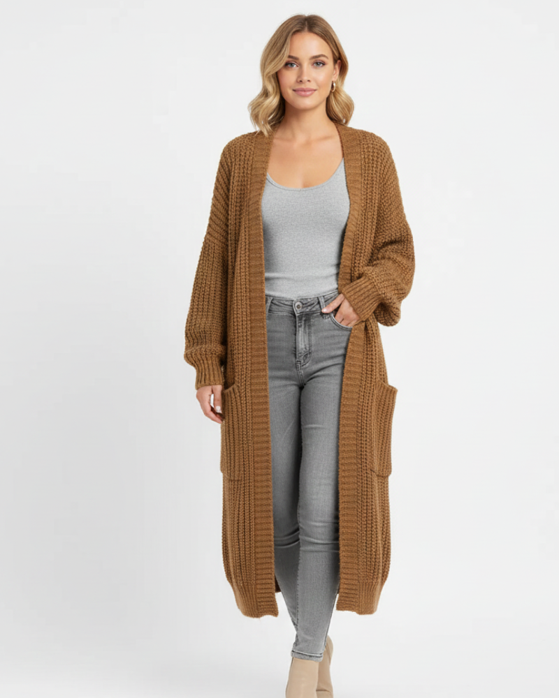 Erca Long Knit Jacket for Women – Elegant Loose Cardigan for Spring, Autumn & Winter