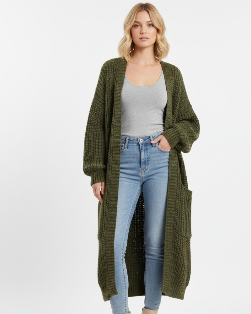 Erca Long Knit Jacket for Women – Elegant Loose Cardigan for Spring, Autumn & Winter
