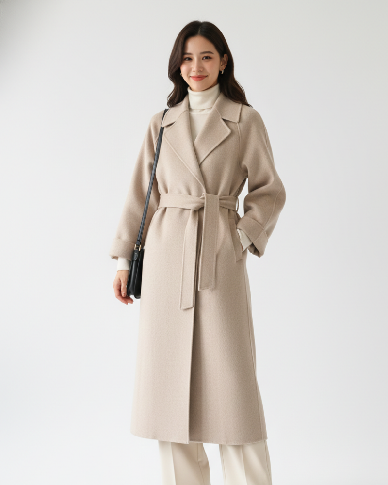 Talitha Long Coat for Women Elegant – Mixed Wool Coat with Classic Lapel Collar