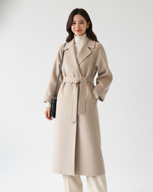 Talitha Long Coat for Women Elegant – Mixed Wool Coat with Classic Lapel Collar