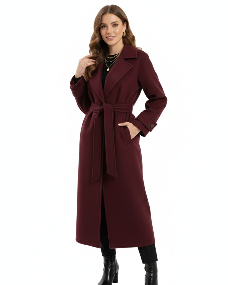 Victoria Oversized Coat for Women – Burgundy Mixed Wool Coat Elegant Cut