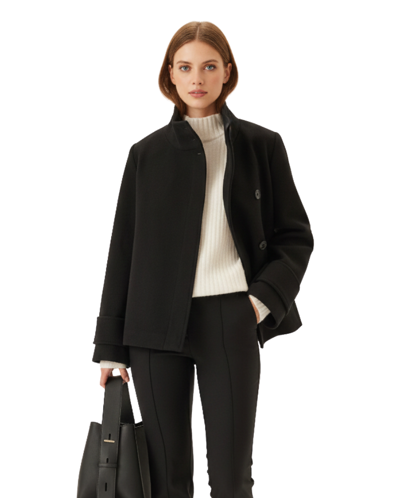 Gabby Women's Short Jacket – Chic Winter Jacket in Mixed Wool with Structured High Collar
