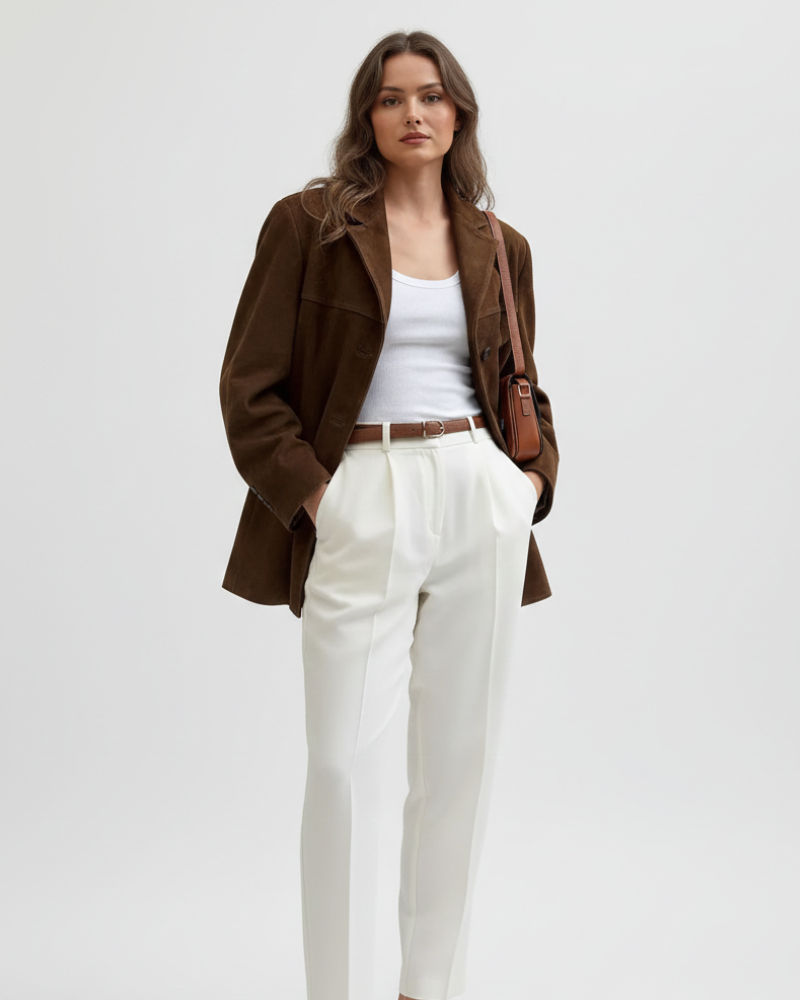 Sienna Suede Blazer for Women – Elegant Jacket with Modern Cut in Brown Suede