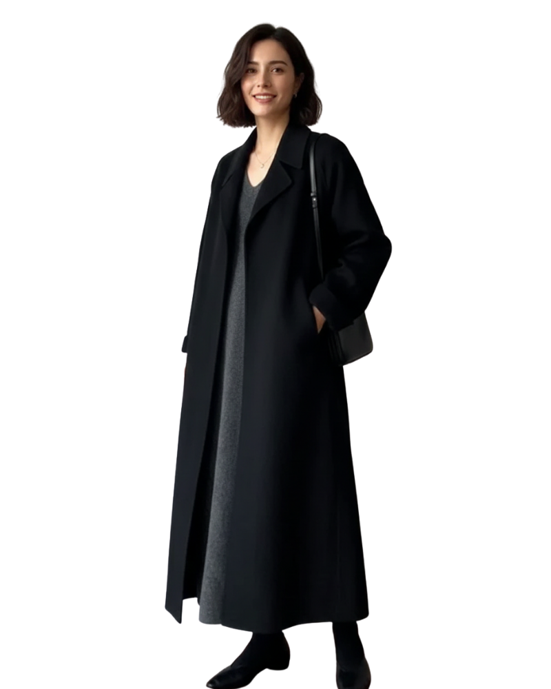 Talitha Long Coat for Women Elegant – Mixed Wool Coat with Classic Lapel Collar