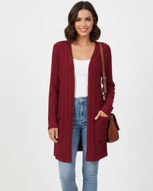 Isabelle Long Cardigan Women’s – Open Ribbed Knit Sweater with Pockets & Relaxed Fit