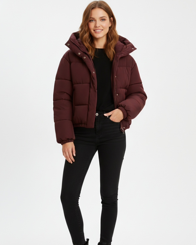 Ruffa Quilted Jacket for Women – Short Cut, Large Hood & Comfortable Warmth
