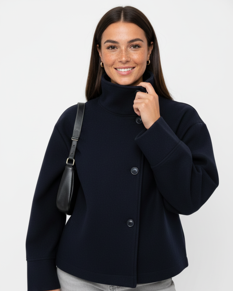 Yara Women's Short Jacket – Elegant Coat with Stand-Up Collar & Flattering Fit