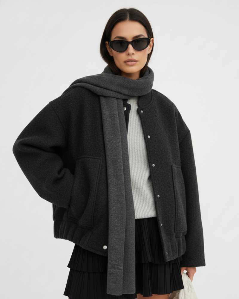 Norlyn Oversize Bomber for Women – Trendy Jacket with Stand-up Collar, Hidden Button Closure & Loose Fit