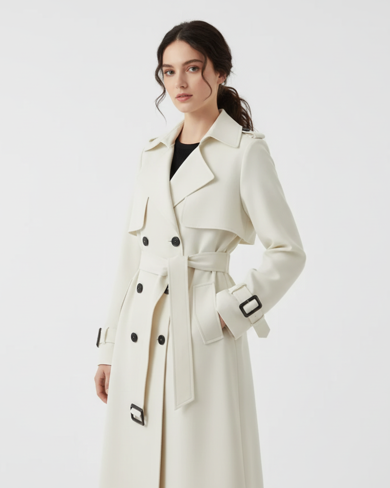 Charlie Women's Trenchcoat – Elegant Mid-Length Double-Breasted Coat with Fitted Cut