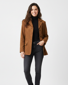 Calliope Synthetic Suede Blazer for Women – Classic Lapels, Straight Cut & Elegant Style