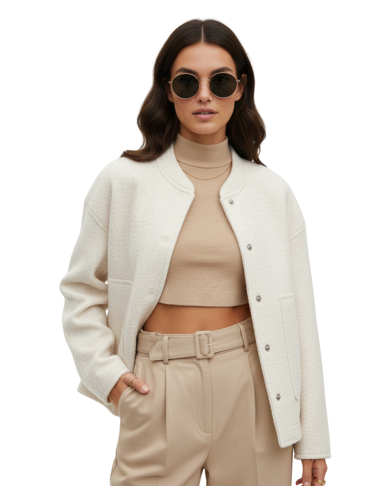 Norlyn Oversize Bomber for Women – Trendy Jacket with Stand-up Collar, Hidden Button Closure & Loose Fit