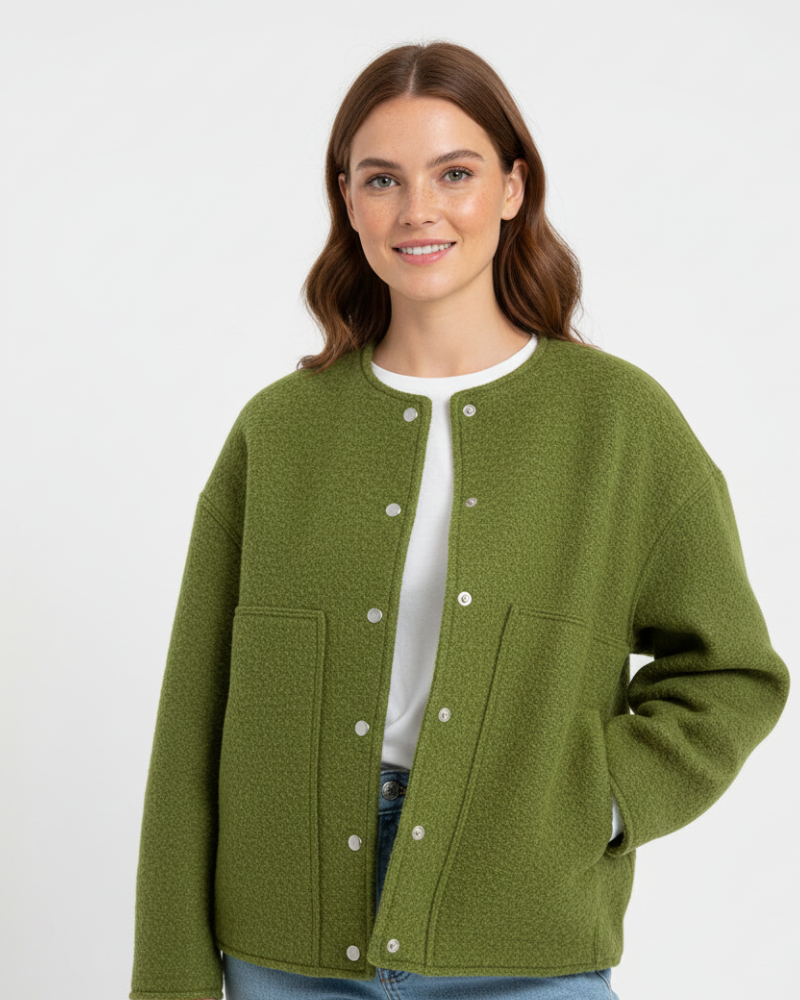 Norlyn Oversize Bomber for Women – Trendy Jacket with Stand-up Collar, Hidden Button Closure & Loose Fit