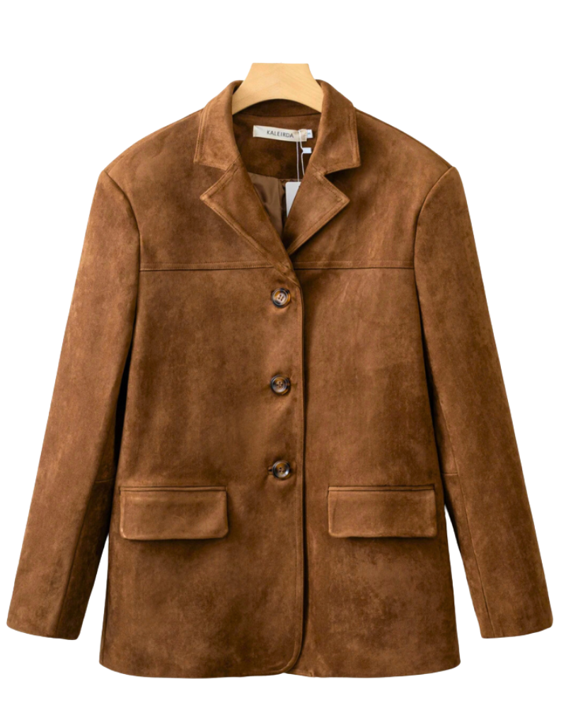 Calliope Synthetic Suede Blazer for Women – Classic Lapels, Straight Cut & Elegant Style