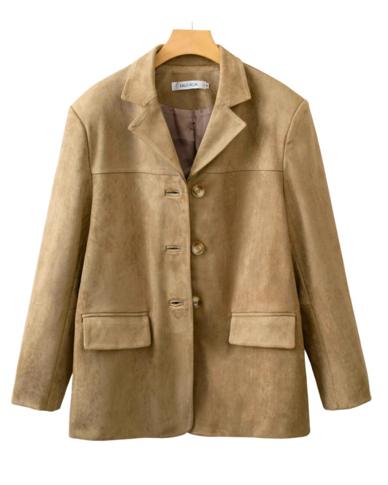 Calliope Synthetic Suede Blazer for Women – Classic Lapels, Straight Cut & Elegant Style
