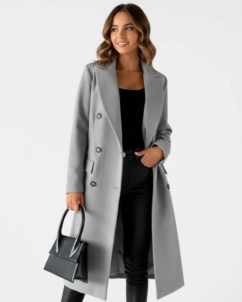 Zivory Elegant Long Women's Coat – Refined Cut with Button Closure