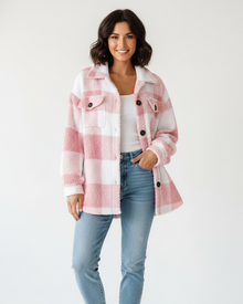 Ariana Women's Winter Jacket – Warm and Casual Checkered Fleece Jacket