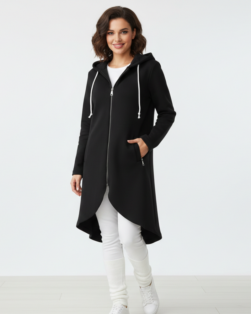 Nuvina Women's Long Hoodie Jacket – Casual Zip-Up Coat with Hood & Relaxed Fit