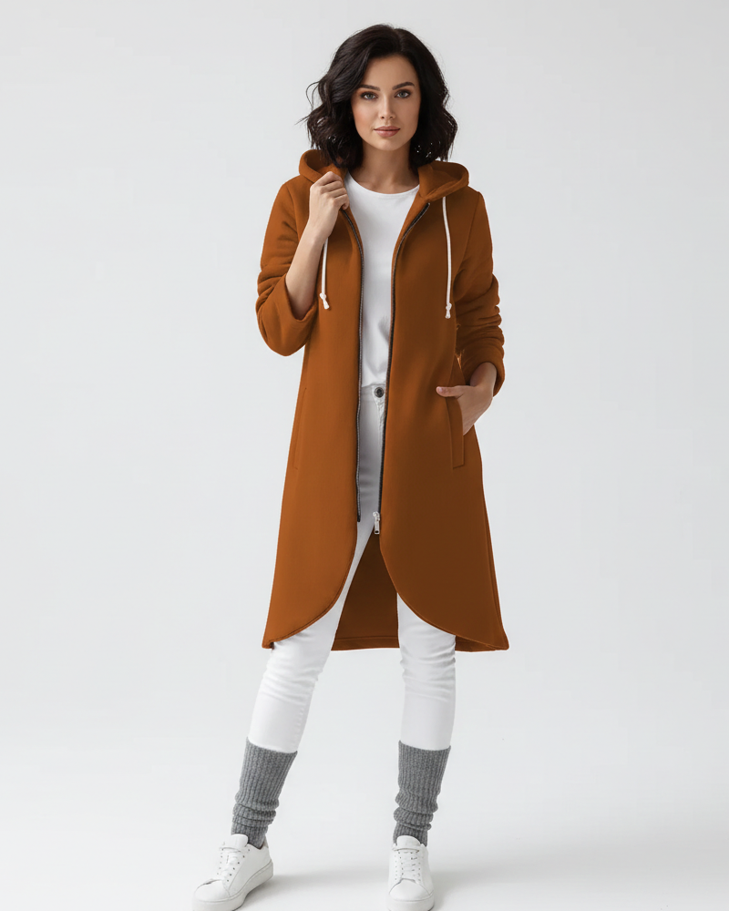 Nuvina Women's Long Hoodie Jacket – Casual Zip-Up Coat with Hood & Relaxed Fit