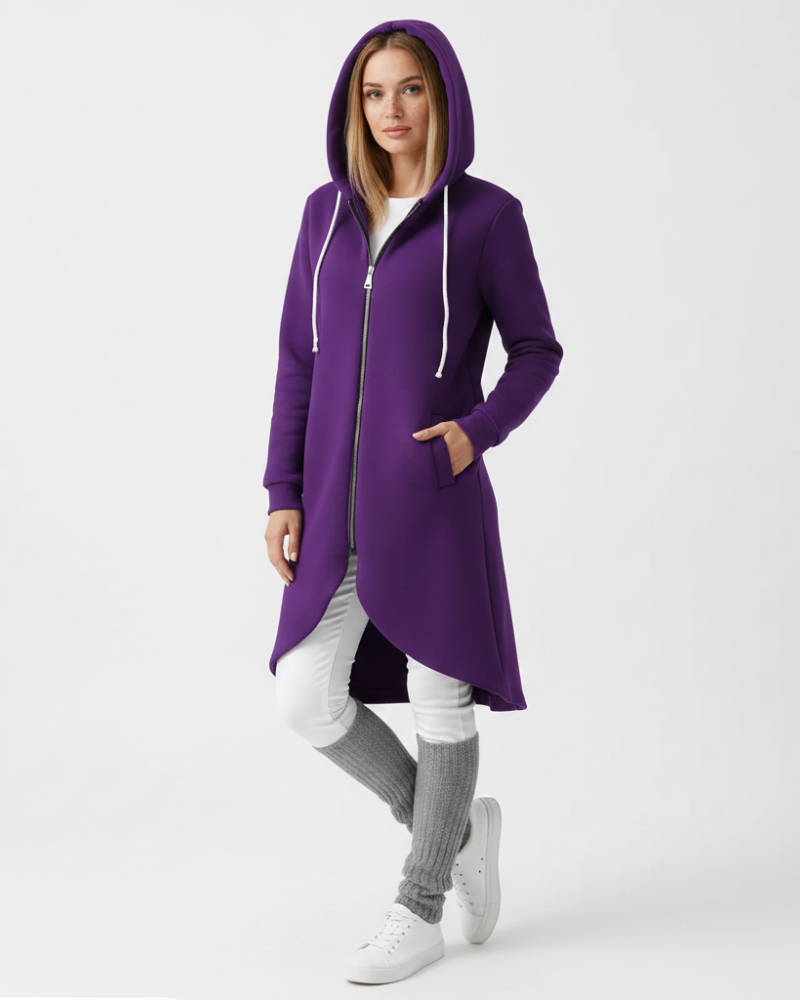 Nuvina Women's Long Hoodie Jacket – Casual Zip-Up Coat with Hood & Relaxed Fit