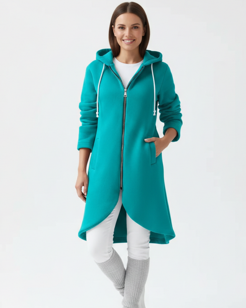 Nuvina Women's Long Hoodie Jacket – Casual Zip-Up Coat with Hood & Relaxed Fit