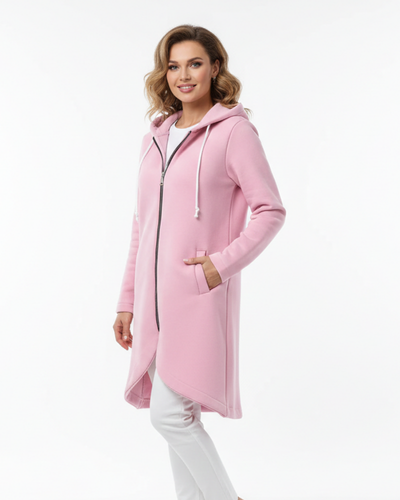 Nuvina Women's Long Hoodie Jacket – Casual Zip-Up Coat with Hood & Relaxed Fit