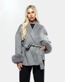 Livia Women's Luxury Coat – Elegant Winter Jacket with Faux Fur Sleeves & Belt