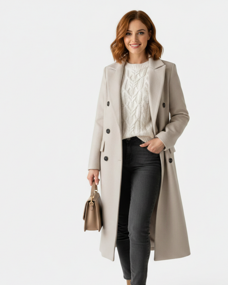 Zivory Elegant Long Women's Coat – Refined Cut with Button Closure