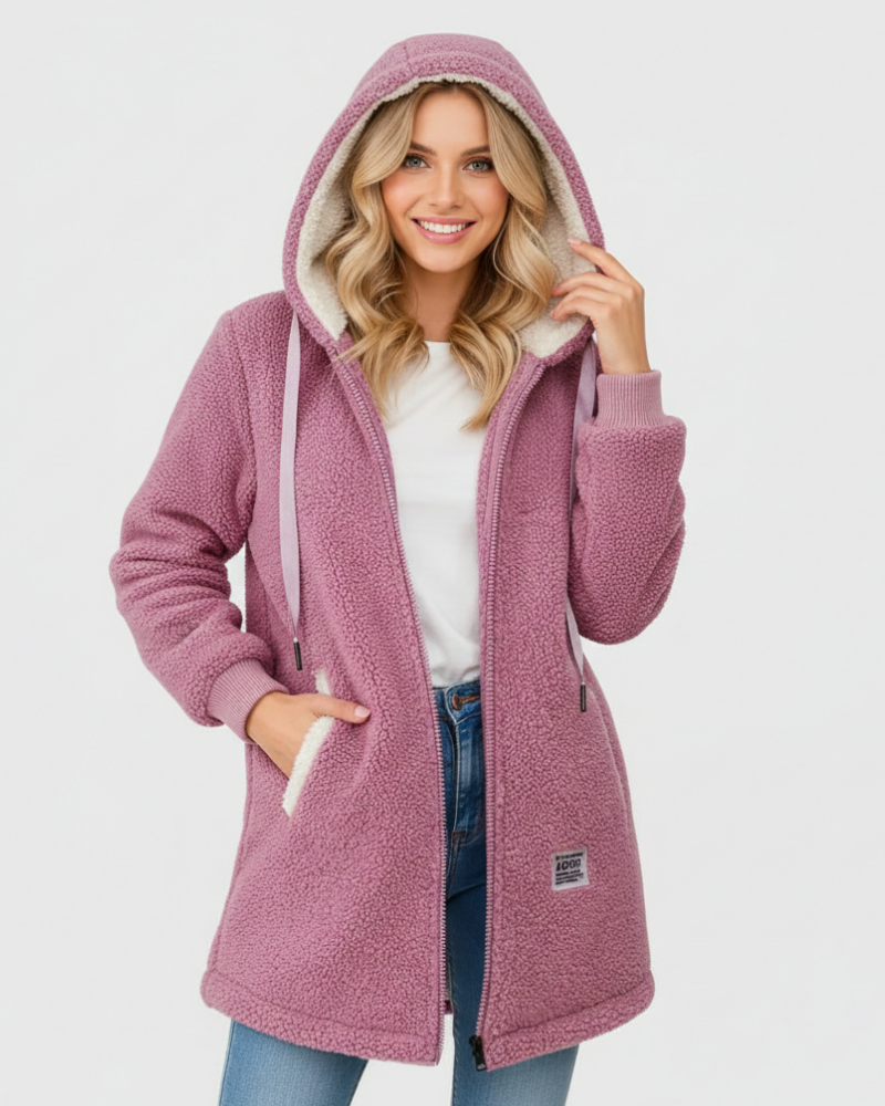Faye Women's Fleece Jacket – Soft Fleece with Hood, Loose Fit & Daily Comfort