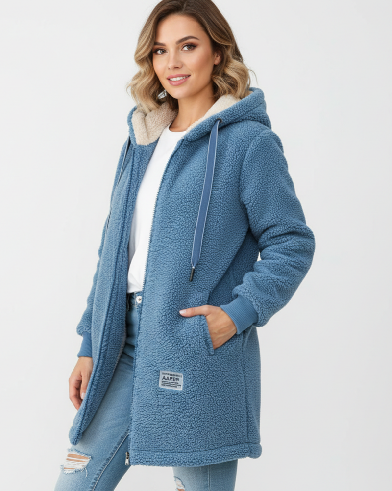 Faye Women's Fleece Jacket – Soft Fleece with Hood, Loose Fit & Daily Comfort