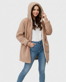Faye Women's Fleece Jacket – Soft Fleece with Hood, Loose Fit & Daily Comfort