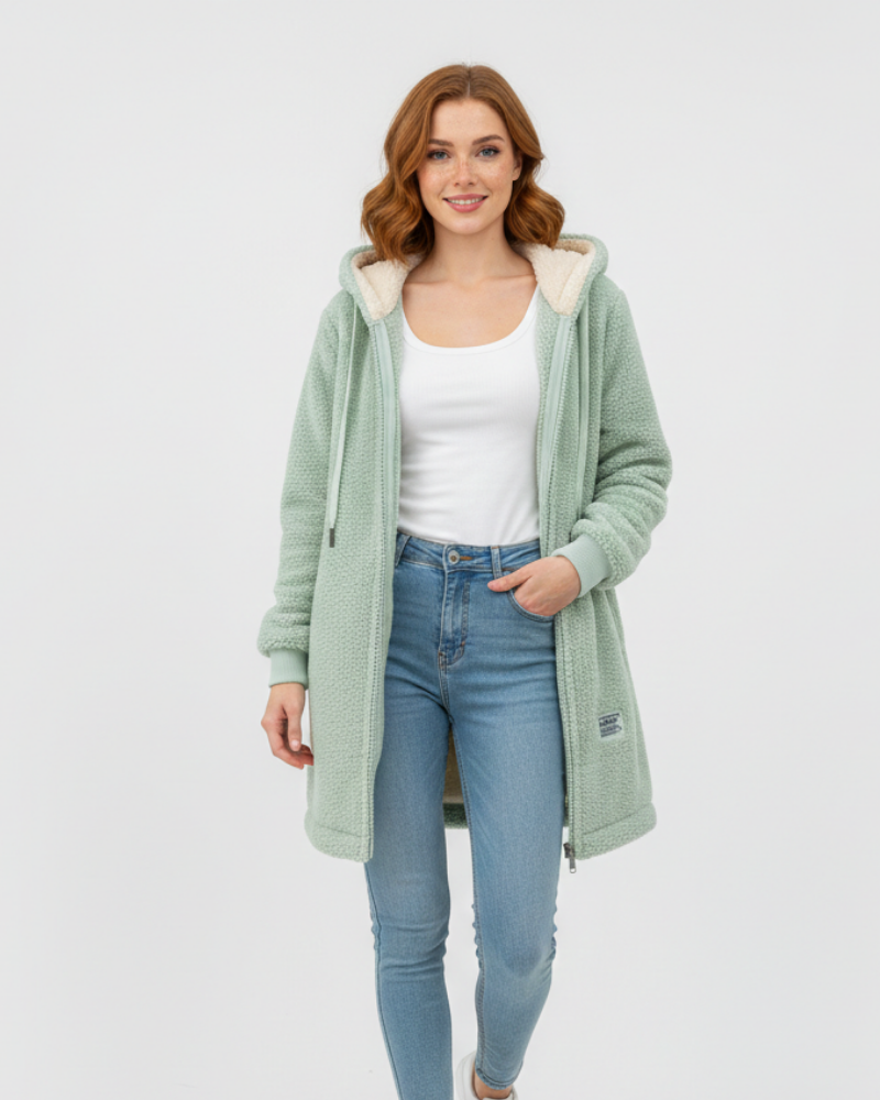 Faye Women's Fleece Jacket – Soft Fleece with Hood, Loose Fit & Daily Comfort