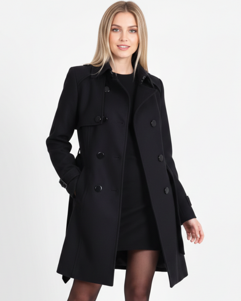 Zafelle Women's Mid-Length Coat – Wool Coat with Elegant Belt for Winter
