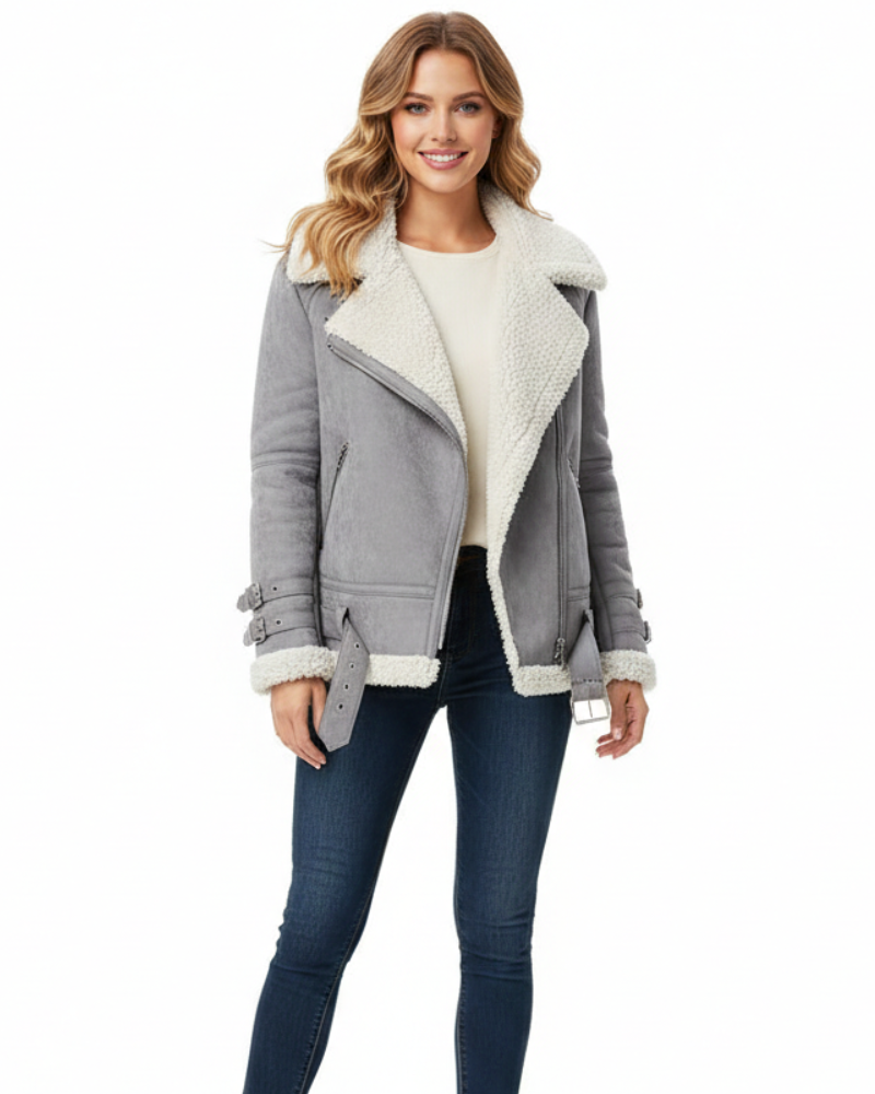 Avanna Women's Aviator Shearling Jacket – Warm Aviator Coat with Teddy Lining & Leather Details