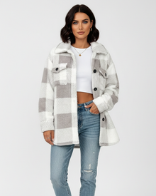 Ariana Women's Winter Jacket – Warm and Casual Checkered Fleece Jacket