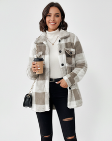 Ariana Women's Winter Jacket – Warm and Casual Checkered Fleece Jacket