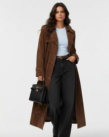 Bianca Long Coat for Women in Plant-Based Leather – Structured Cut, Suede Effect & Elegant Style
