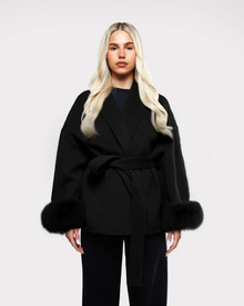 Livia Women's Luxury Coat – Elegant Winter Jacket with Faux Fur Sleeves & Belt