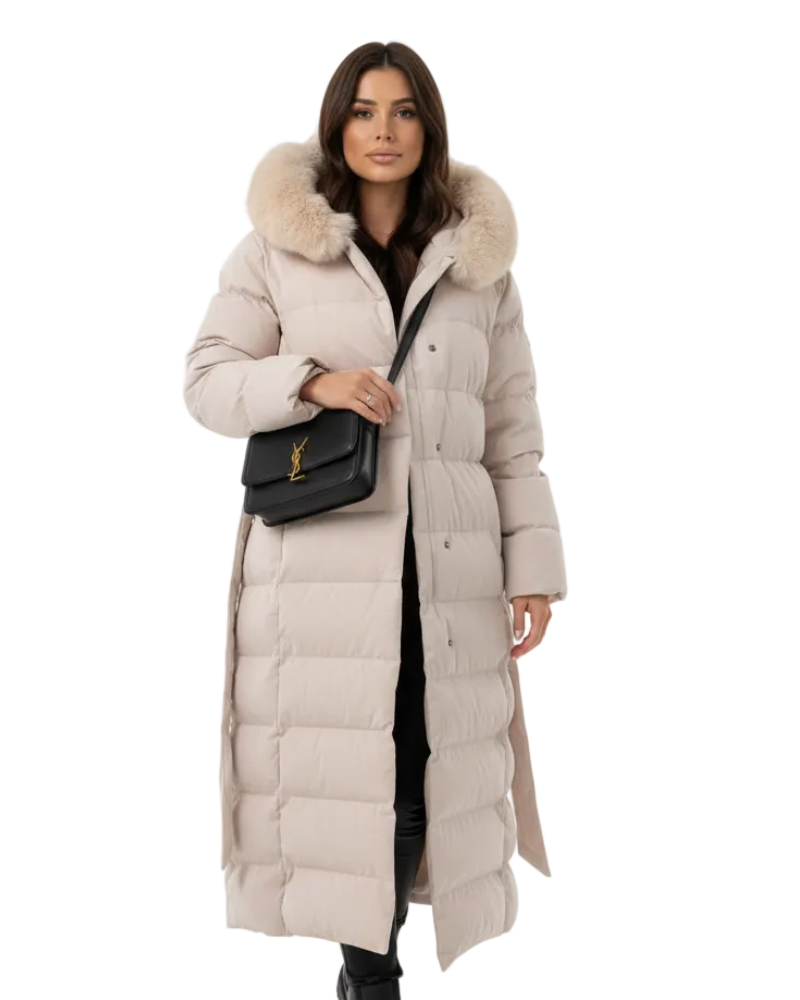 Eleva Women's Long Coat – Warm Water-Repellent Winter Jacket with Hood & Elegant Cut